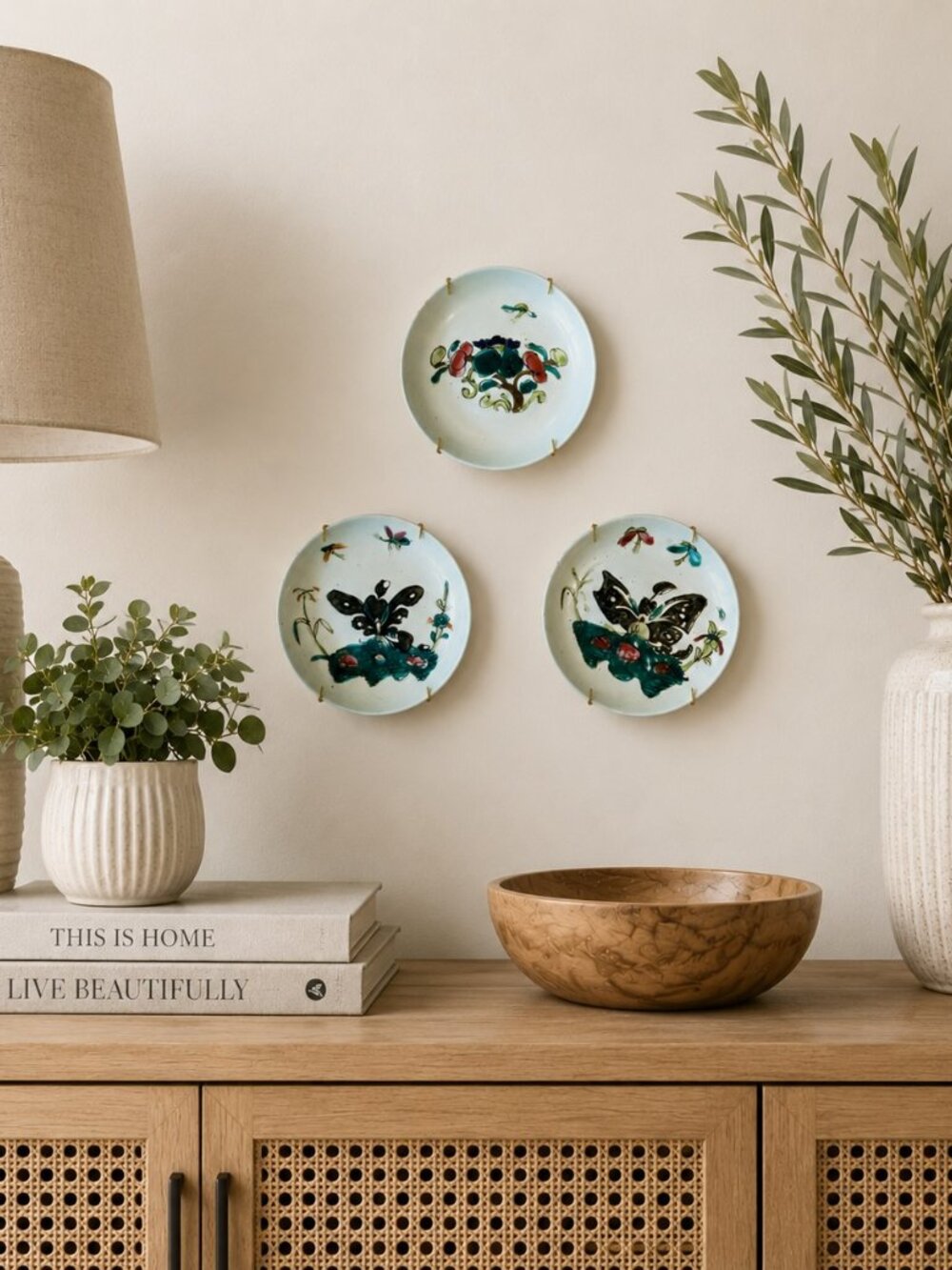 Antique Chinese Export Porcelain Butterfly Dishes - Set of 3